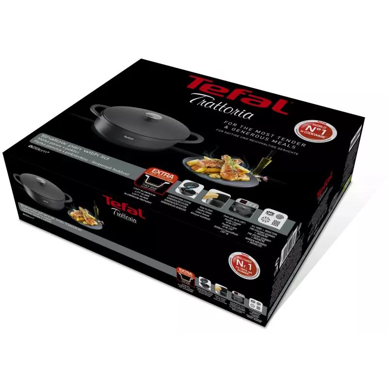 Patelnia Tefal Trattoria E2187274 Okrągła Czarna Aluminiowa 28 cm