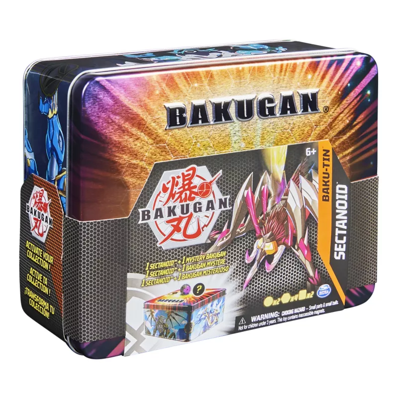 Bakugan Baku-Tin, Sectanoid, Premiumowa puszka kolekcjonerska z tajemniczym Bakuganem, karty kolekcjonerskie, zabawki dla chłopców od 6 lat