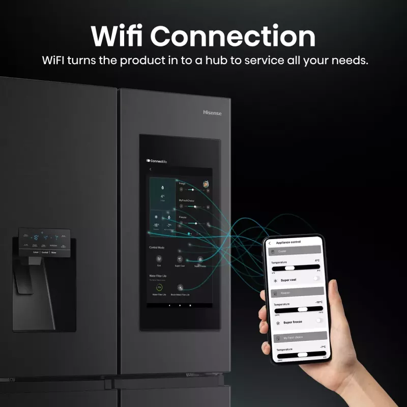 Lodówka wielodrzwiowa Hisense RQ760N4IFE – wolnostojąca, pojemność całkowita 577 L, czarna