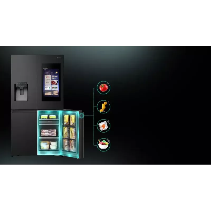 Lodówka wielodrzwiowa Hisense RQ760N4IFE – wolnostojąca, pojemność całkowita 577 L, czarna