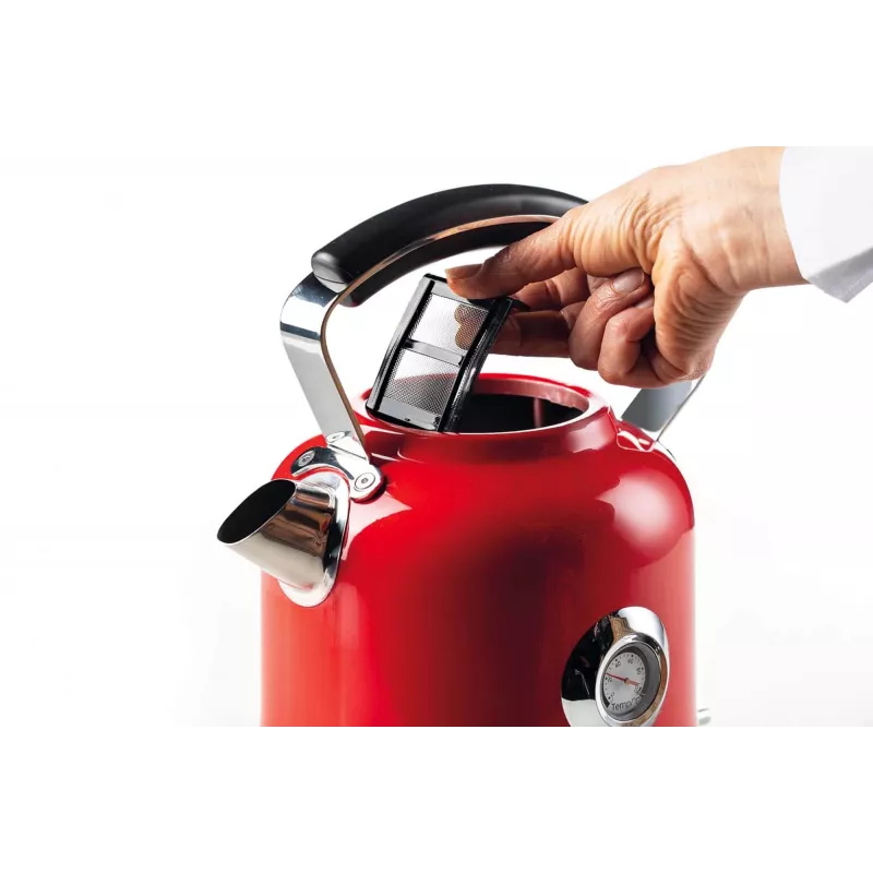 Ariete 2854 Moderna Czajnik Elektryczny, 2000 W, Pojemność 1,7 L, Bezprzewodowy 360°, Automatyczne Wyłączanie, Wyjmowany Filtr, Widoczny Poziom Wody, Termometr, czerwony