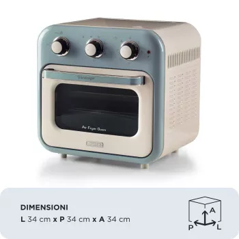 Ariete 4632 Frytkownica powietrzna i piekarnik Vintage, 1400W, 2w1, Pojemność 16L, Akcesoria w zestawie, Timer 60 minut, Podwójna szyba, niebieski