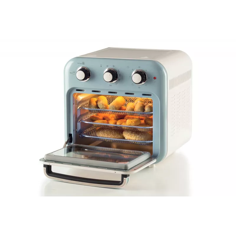 Ariete 4632 Frytkownica powietrzna i piekarnik Vintage, 1400W, 2w1, Pojemność 16L, Akcesoria w zestawie, Timer 60 minut, Podwójna szyba, niebieski