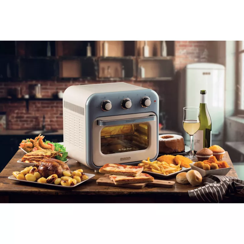 Ariete 4632 Frytkownica powietrzna i piekarnik Vintage, 1400W, 2w1, Pojemność 16L, Akcesoria w zestawie, Timer 60 minut, Podwójna szyba, niebieski