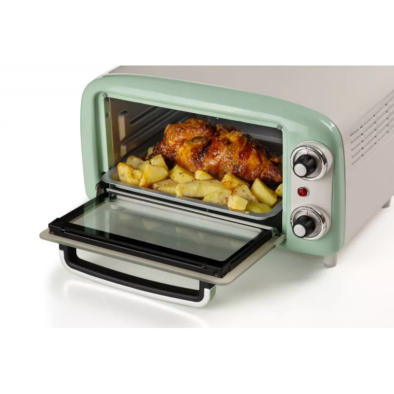 Ariete 3919 Elektryczny piekarnik Vintage, 800W, pojemność 10L, podwójne szkło, Retro, Zielony