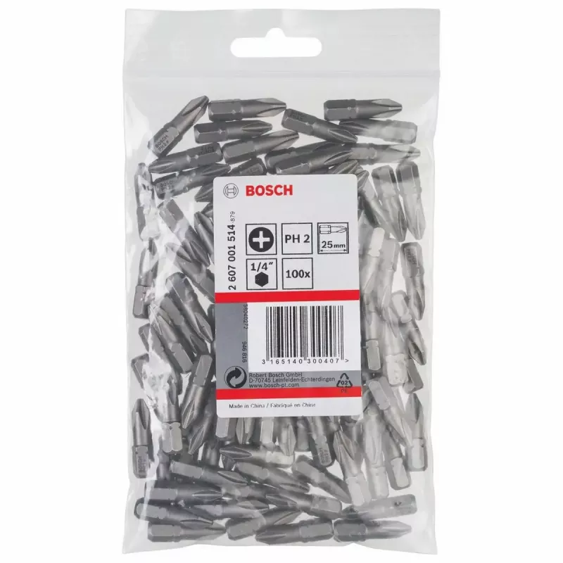 Końcówka wkrętakowa Bosch 2607001514 100 szt. PH 2 25 mm Sześciokątna