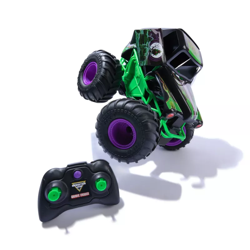 Monster Jam, Oficjalny Smash & Bash Grave Digger Zdalnie Sterowany Pojazd Do Użytku Wewnątrz i Na Zewnątrz, Skala 1:15, Naprawialny Monster Truck, Zabawki Dla Chłopców i Dziewczynek Od 4 Lat