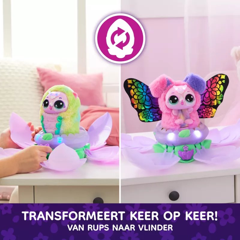 Hatchimals Bloomables by , Kittyfly Surprise Toy, Interaktywny pluszak z powtarzalnym podwójnym odkryciem, ponad 100 dźwięków i reakcji do zabawy w udawanie (wzory różne), Elektroniczne zwierzaki dla dzieci od 5 lat