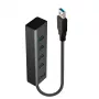 Lindy 4 Port USB 3.0 Hub, USB 3.2 Gen 1 (3.1 Gen 1) Type-A, USB 3.2 Gen 1 (3.1 Gen 1) Type-A, 5000 Mbit/s, Czarny, Aluminium, Plastik, 0.3 m