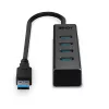 Lindy 4 Port USB 3.0 Hub, USB 3.2 Gen 1 (3.1 Gen 1) Type-A, USB 3.2 Gen 1 (3.1 Gen 1) Type-A, 5000 Mbit/s, Czarny, Aluminium, Plastik, 0.3 m