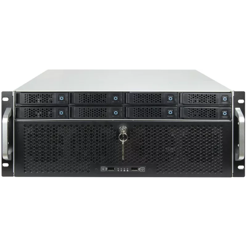 Obudowa Rack Serwerowa INTER-TECH IPC 4U-4708 — 4U, Czarna, obsługuje zasilacze ATX/PS2, 4x przednie 80mm, 2x tylne 80mm, dyski 2.5/3.5 cala