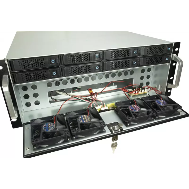 Obudowa Rack Serwerowa INTER-TECH IPC 4U-4708 — 4U, Czarna, obsługuje zasilacze ATX/PS2, 4x przednie 80mm, 2x tylne 80mm, dyski 2.5/3.5 cala