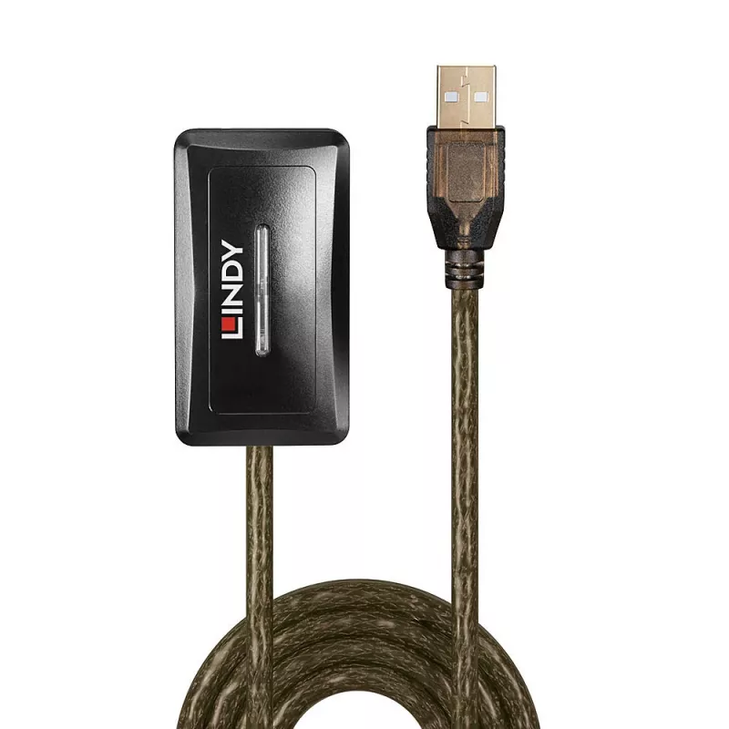 Lindy 10m USB 2.0 Active Extension Hub, USB 2.0, USB 2.0, 480 Mbit/s, Szary, 28/24, 10 m