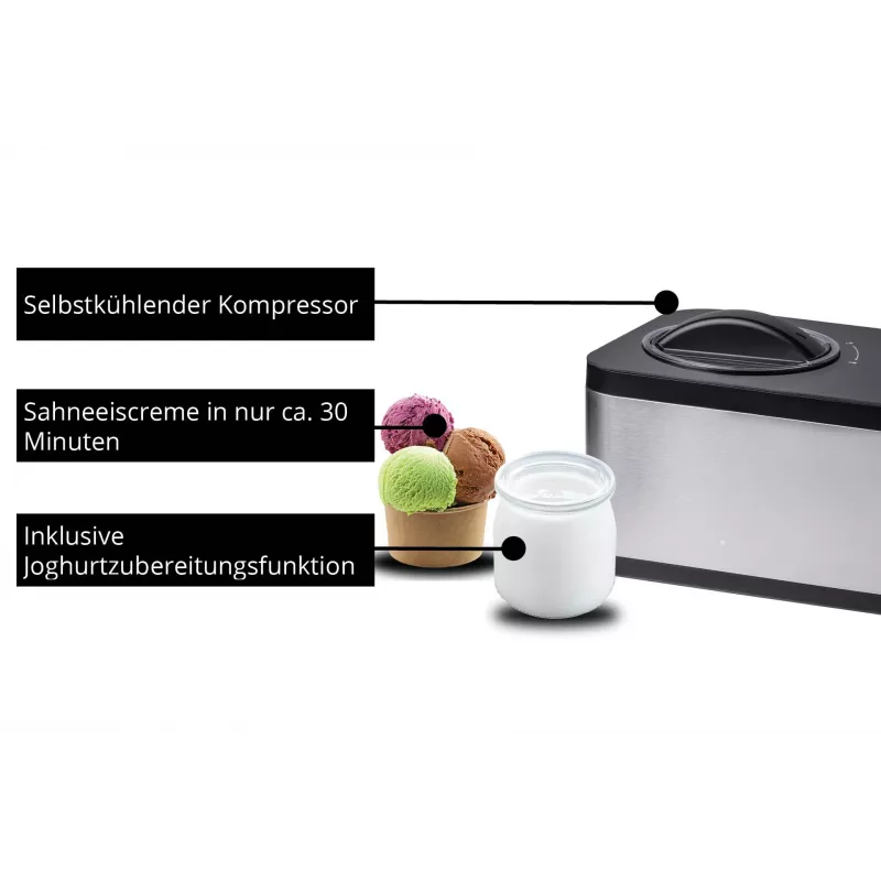 Unold 48826 Eismaschine & Joghurtbereiter EVA Maszyna do lodów kompresorowa 1,5 L 120 W Czarny, Stal nierdzewna