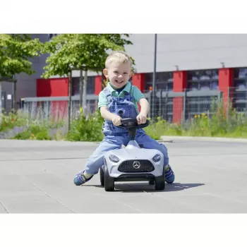 Samochodzik do jeżdżenia Simba-Dickie BIG Mercedes-AMG GT w kolorze srebrno-czarnym – pojazd dla dzieci na odpychanie/pedałowanie