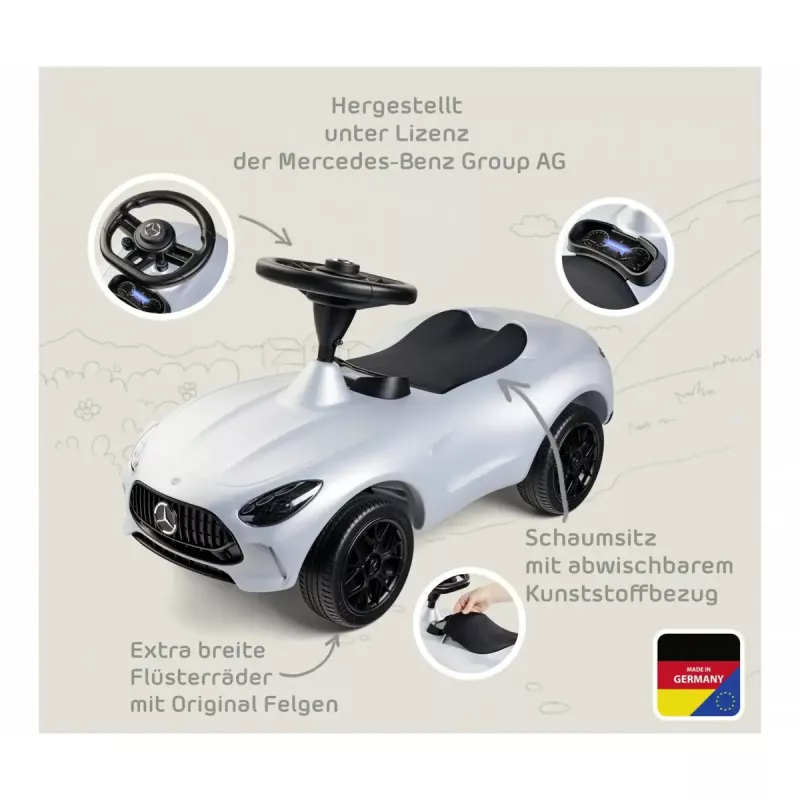 Samochodzik do jeżdżenia Simba-Dickie BIG Mercedes-AMG GT w kolorze srebrno-czarnym – pojazd dla dzieci na odpychanie/pedałowanie