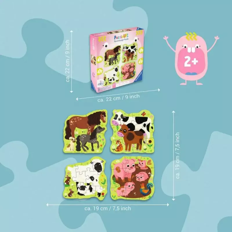 Układanka Ravensburger UP! Zwierzęta na farmie — zestaw progresywny 4, 6, 8, 10 elementów