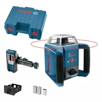 Bosch GRL 400 H Professional zestaw lasera rotacyjnego, zasięg 400 m (z odbiornikiem), czerwony laser, z odbiornikiem LR 1, statywem BT 152 i walizką, niebieski
