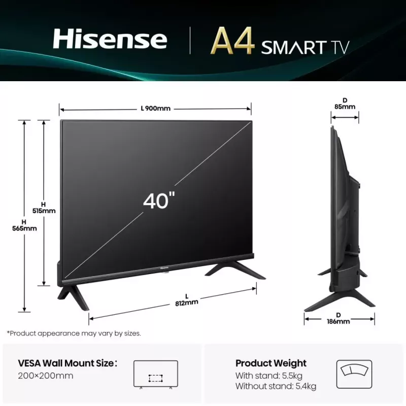 Hisense 40E4QT 101,6 cm (40 cali) Full HD Smart TV Wi-Fi czarny