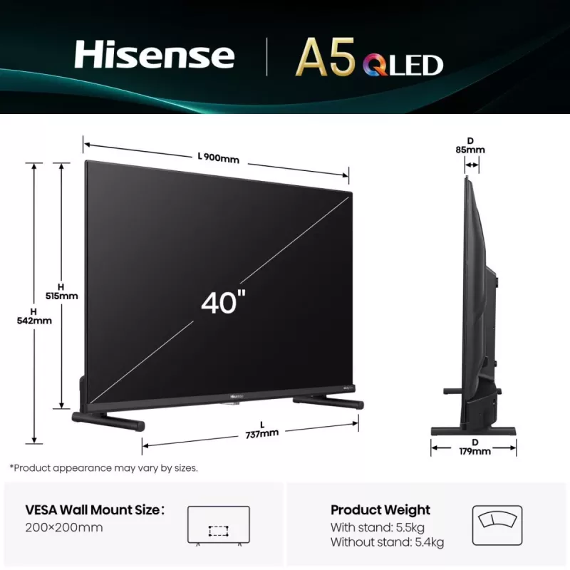 Hisense 40A5Q 101,6 cm (40 cali) Full HD Smart TV Wi-Fi Czarny