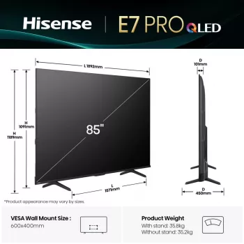 Hisense 85E77Q PRO 2.16 m (85 cali) 4K Ultra HD Smart TV Wi-Fi Czarny