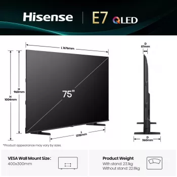 Hisense 75E77Q 190,5 cm (75 cali) 4K Ultra HD Smart TV Wi-Fi Czarny