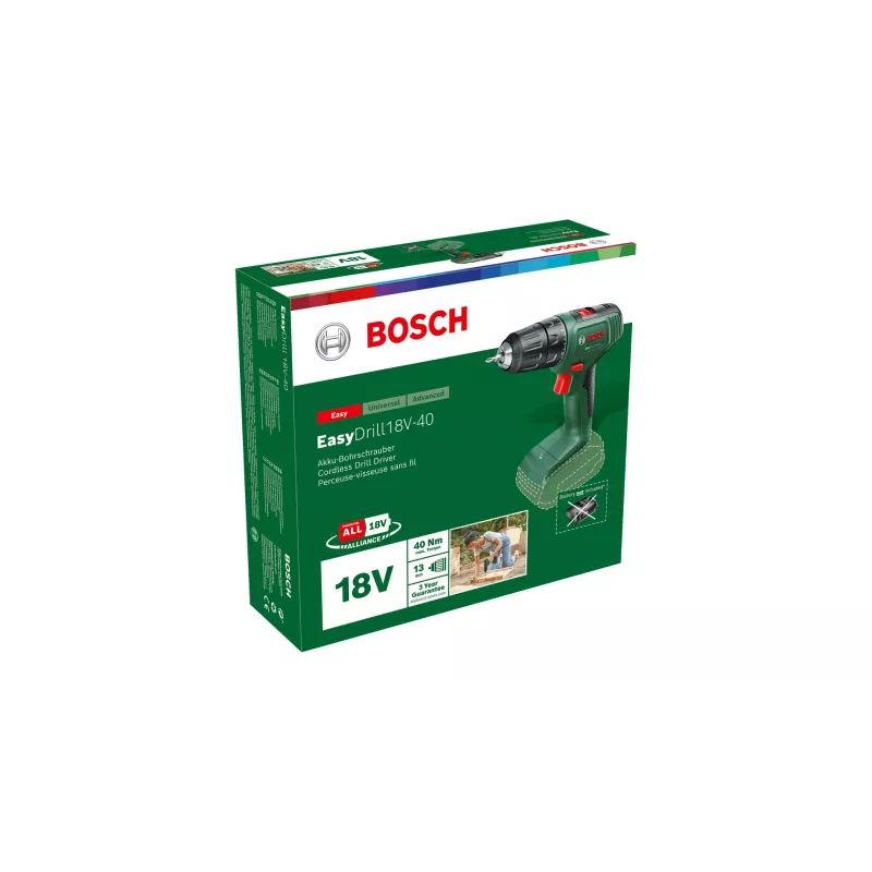 Bosch EasyDrill 18V-40 1630 RPM Keyless 1.3 kg Czarny, Zielony