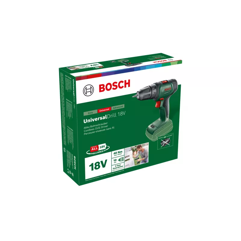Bosch Universal Drill 18V, Keyless, 1450 RPM, 1.2 kg, Czarny, zielony