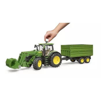 Ciągnik BRUDER John Deere 7R 350 z ładowaczem czołowym i przyczepą wywrotką tandemową, plastik, wiek 3+