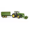 Ciągnik BRUDER John Deere 7R 350 z ładowaczem czołowym i przyczepą wywrotką tandemową, plastik, wiek 3+