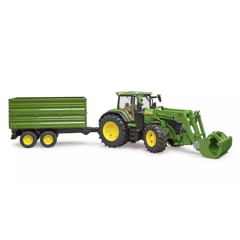 Ciągnik BRUDER John Deere 7R 350 z ładowaczem czołowym i przyczepą wywrotką tandemową, plastik, wiek 3+