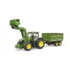 Ciągnik BRUDER John Deere 7R 350 z ładowaczem czołowym i przyczepą wywrotką tandemową, plastik, wiek 3+