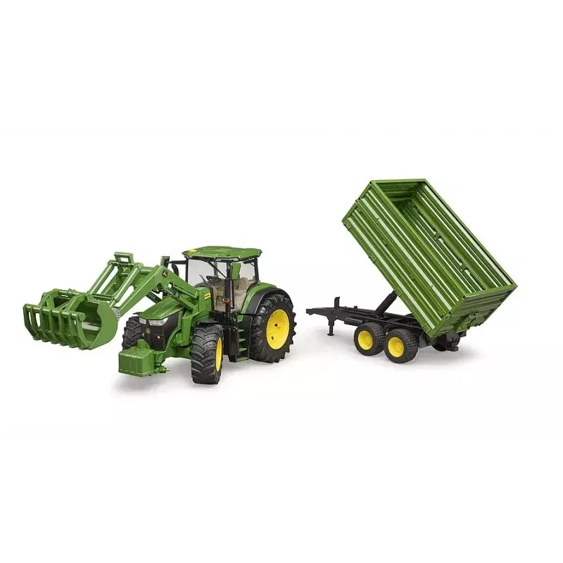 Ciągnik BRUDER John Deere 7R 350 z ładowaczem czołowym i przyczepą wywrotką tandemową, plastik, wiek 3+
