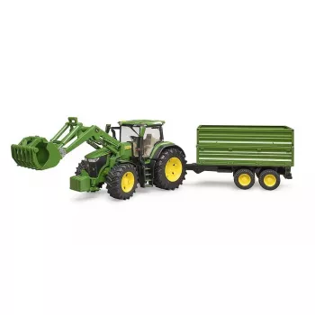 Ciągnik BRUDER John Deere 7R 350 z ładowaczem czołowym i przyczepą wywrotką tandemową, plastik, wiek 3+