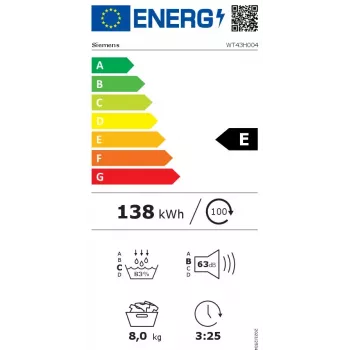 Suszarka bębnowa Siemens iQ300 WT43H004 Wolnostojąca Ładowanie od przodu 8 kg Biała