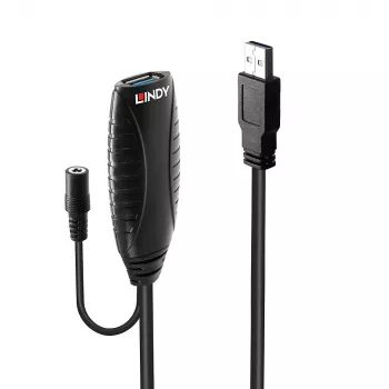 Lindy 10m USB 3.0 Active Extension, 10 m, USB A, USB A, USB 3.2 Gen 1 (3.1 Gen 1), 5 Gbit/s, Czarny