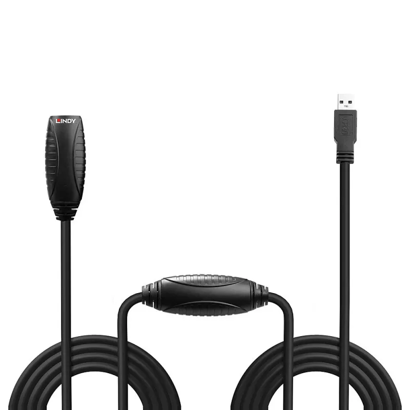 Lindy 10m USB 3.0 Active Extension, 10 m, USB A, USB A, USB 3.2 Gen 1 (3.1 Gen 1), 5 Gbit/s, Czarny