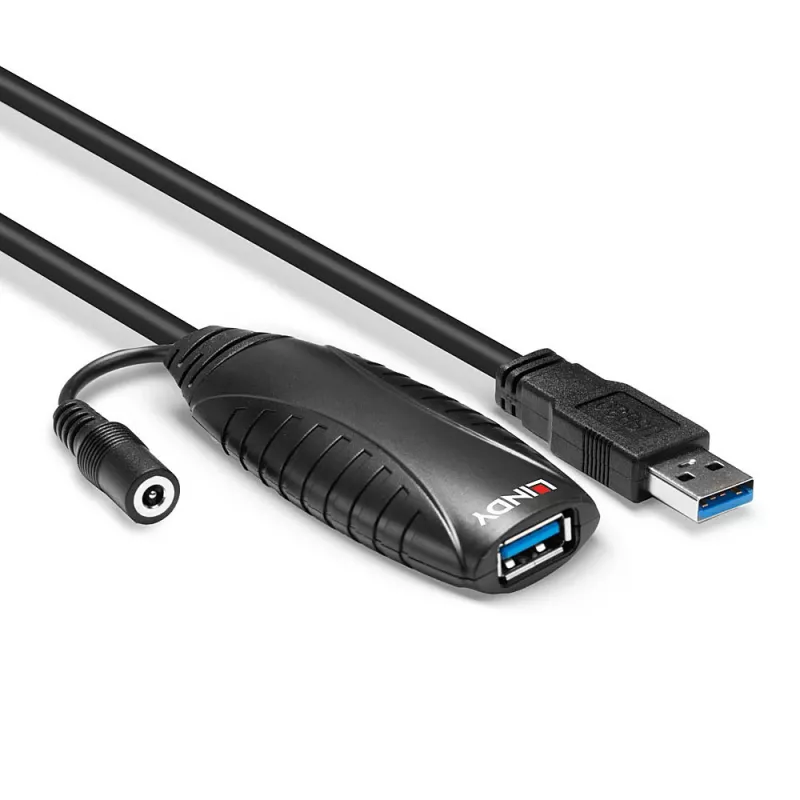 Lindy 10m USB 3.0 Active Extension, 10 m, USB A, USB A, USB 3.2 Gen 1 (3.1 Gen 1), 5 Gbit/s, Czarny