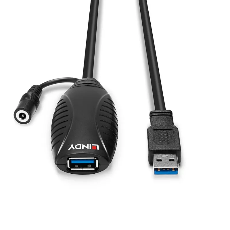 Lindy 10m USB 3.0 Active Extension, 10 m, USB A, USB A, USB 3.2 Gen 1 (3.1 Gen 1), 5 Gbit/s, Czarny