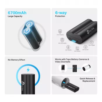 TP-Link Tapo Battery Pack, Bateria, Uniwersalna, TP-Link, Czarny, Tapo C420, Tapo C400, Tapo D230, Litowa