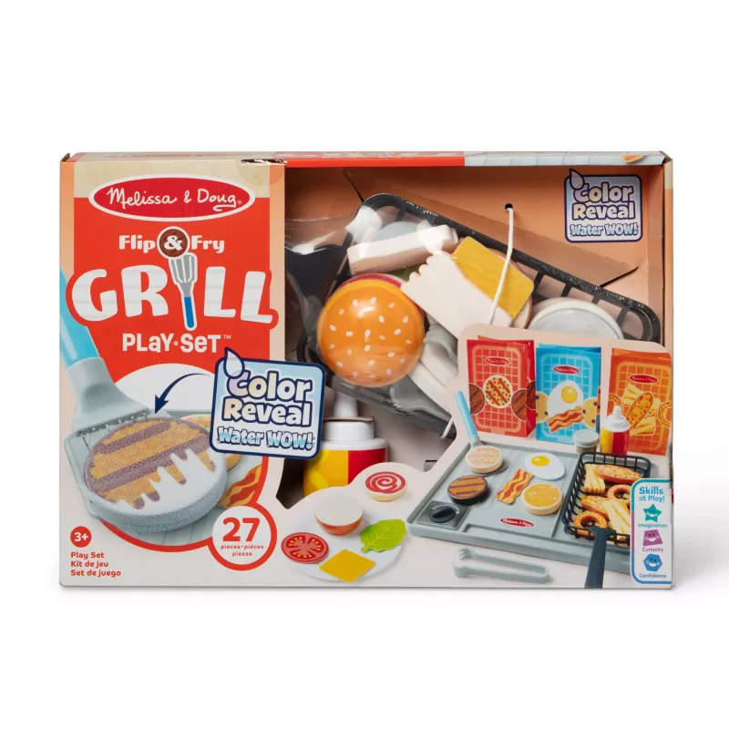 Melissa & Doug Flip & Fry Grill Play Set z Water WOW! Kolorowymi Odkryciami Zabawek Kuchennych dla Dzieci w Wieku 3+