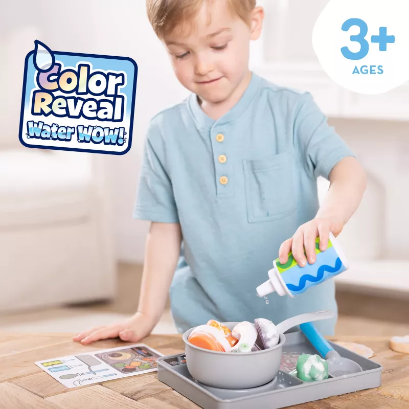 Melissa & Doug Zestaw kuchenny Simmer & Stir z wodnym zestawem do gotowania Water WOW! Zmieniające kolor jedzenie zabawkowe, zabawka dla przedszkolaków, wiek 3+