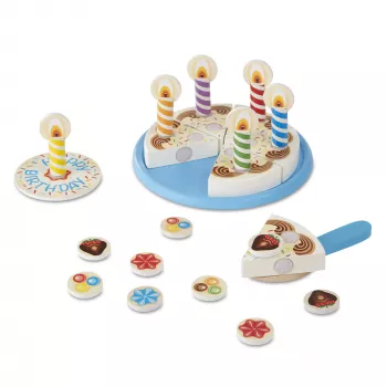 Melissa & Doug Tort Urodzinowy - Drewniane Jedzenie Do Zabawy Z Mieszanymi I Dopasowywanymi Dodatkami i 7 Świeczkami
