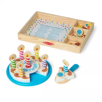 Melissa & Doug Tort Urodzinowy - Drewniane Jedzenie Do Zabawy Z Mieszanymi I Dopasowywanymi Dodatkami i 7 Świeczkami