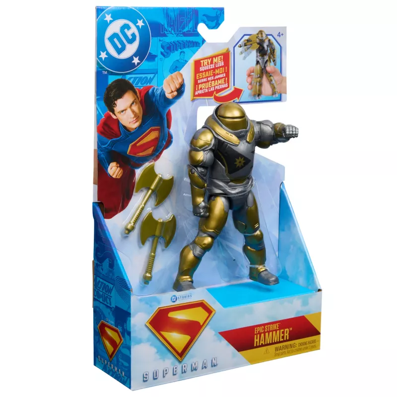 Figurka akcji Superman Młot Boravii 6-calowa, filmowy styl, zawiera 2 akcesoria, złoto-szara