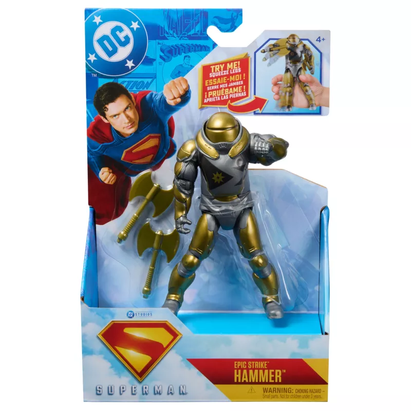 Figurka akcji Superman Młot Boravii 6-calowa, filmowy styl, zawiera 2 akcesoria, złoto-szara