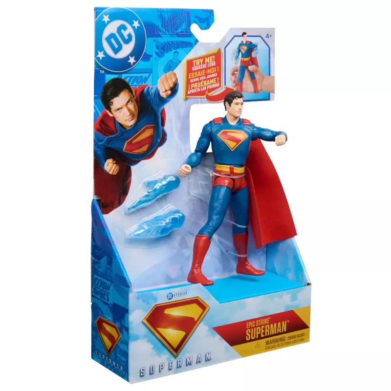 DC Comics , SUPERMAN Epic Strike Figurka akcji, 6 cali wysokości, Autentyczna stylistyka filmowa, Zawiera 2 akcesoria, Zabawki dla dzieci dla chłopców i dziewczynek od 4 roku życia