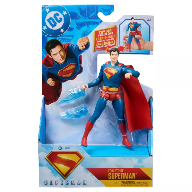 DC Comics , SUPERMAN Epic Strike Figurka akcji, 6 cali wysokości, Autentyczna stylistyka filmowa, Zawiera 2 akcesoria, Zabawki dla dzieci dla chłopców i dziewczynek od 4 roku życia