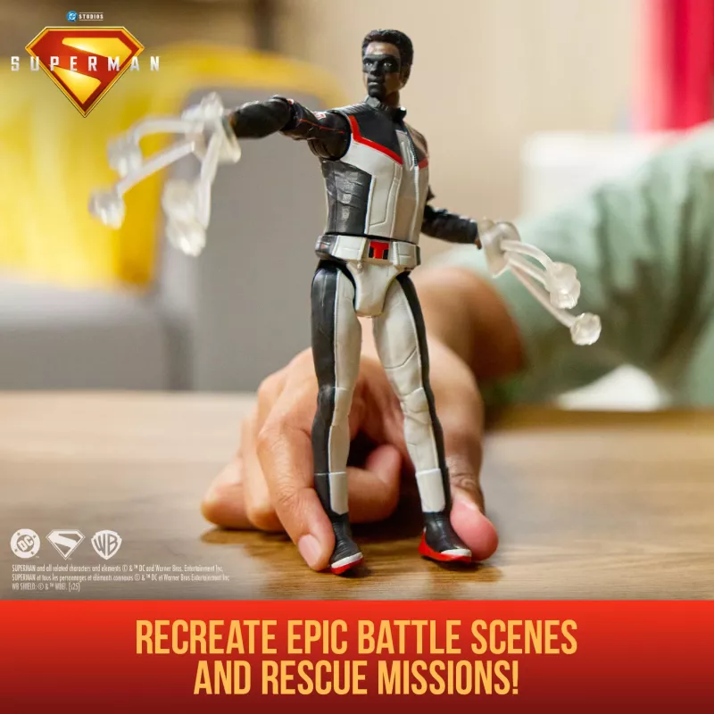 DC Comics, SUPERMAN, Mr. Terrific, Figurka Epic Strike, 15 cm, autentyczny styl filmowy, zawiera 2 akcesoria, zabawki dla chłopców i dziewczynek od 4 lat