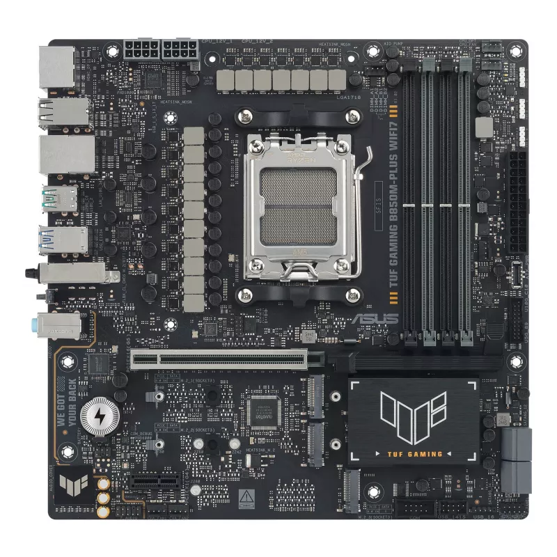 Płyta główna ASUS TUF GAMING B850M-PLUS WIFI7 micro ATX, AMD B850, Socket AM5, DDR5, 4 DIMM, 256GB, Wi‑Fi 7, 2.5Gb LAN